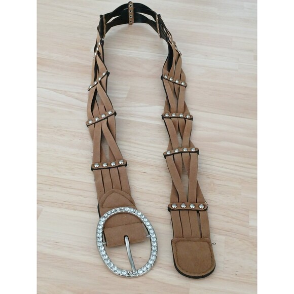 Women's Braided Belt with Rhinestones Size 9 Faux Leather Look with Flaws Size 9 - Picture 2 of 12